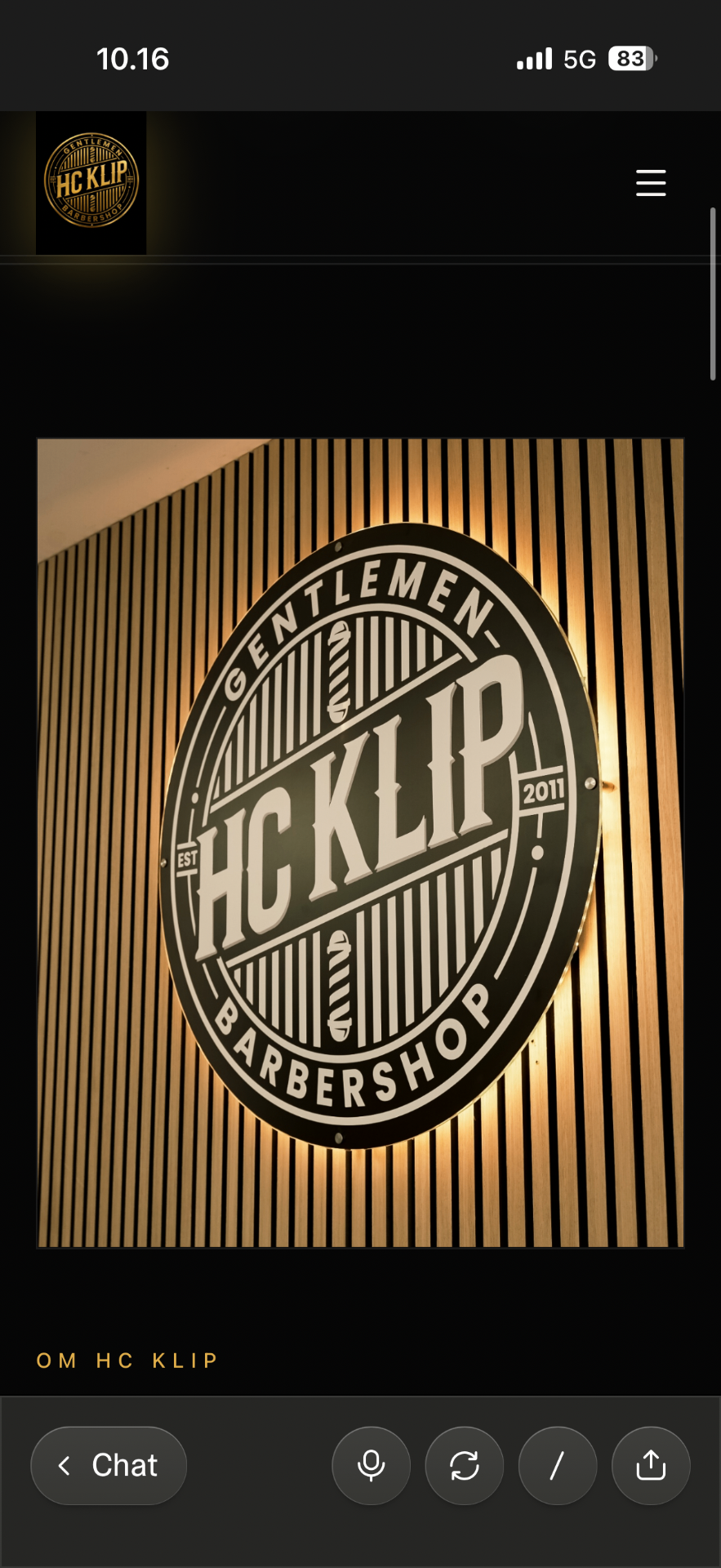 HC Klip barbershop skilt — drop-in barber i Køge
